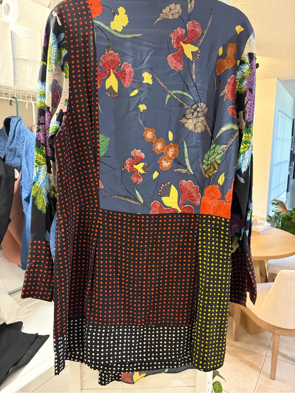 Diane Von Furstenberg Navy Floral & Polka Dot Mix Wrap Dress - Picture 6 of 6